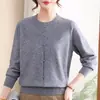 Roupa de Outono da Mamãe Tricô Vermelho Gola Redonda para Mulheres de Meia-Idade e Idosas Elegante Temperamento Redutor de Idade Top Manga Longa Camada Base Fina Suéter de Lã
