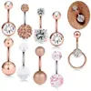 Suprimento dedicado para e-commerce transfronteiriço 9 peças de aço inoxidável com incrustação de diamante piercing de umbigo anel de umbigo com duas pontas zircônia adornos de umbigo cativos