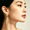 Pendientes de Clip Retro Plisados en Forma de Gota de Agua de Venta Caliente Transfronteriza para Mujer, Pendientes Largos de Moda Elegantes Individuales de Nicho, Venta al por Mayor