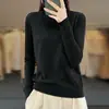 Camisa Básica de Lã Penteada Feminina Gola Alta Meia Manga Pulôver Manga Longa Cor Sólida Simples Confortável Clássico Suéter de Base