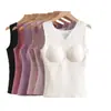 Ropa Interior Térmica para Mujer con Terciopelo Cepillado, Chaleco Nuevo de Otoño e Invierno con Almohadilla en el Pecho, Top de Capa Base Sin Costuras, Camiseta Térmica