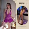 Pijama Sexy Decote Halter Saia de Quadril Renda Abstinência Transparente Uniforme Sexy de Lingerie Tentação Feminina Bodysuit de Sedução