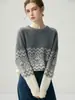Suéter de Tricô Jacquard Base Camada Longa Cashmere Sete Pontos Espessado Gola Redonda Retrô Novo Outono/Inverno 2026