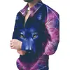 Transfronterizo 2023 primavera nuevo hombre estampado digital animal lobo casual manga larga solapa talla extra joven camisa hombre