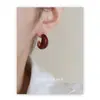 Pendientes europeos y americanos de tendencia retro color vino tinto con gota de aceite, chapados en cobre oro real de 18K, geométricos C, estilo portuario verde BV, pendientes de Instagram