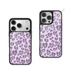 Tendencia en TikTok: Funda morada taro con estampado de leopardo en forma de corazón para iPhone 16, funda de cristal con tacto de piel para Apple 18 Pro Max