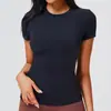 Camiseta Deportiva Casual de Manga Corta para Mujer, Secado Rápido, Ajustada, Ropa de Yoga, Tops para Correr y Fitness, Ajustados, Cuello Redondo, Color Sólido