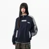 Sudadera con Capucha de Estilo Universitario a Rayas de Peso Pesado para Hombres y Mujeres Otoño Tendencia Marca Bloque de Color Chaqueta Casual Ropa Exterior Cárdigan Suelto Desconstruido
