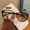 Gafas Fotocromáticas Cat-Eye Populares Transfronterizas para Mujer, Gafas Planas Retro Azules para Luz Azul, Gafas Lisas