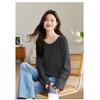 2025 Hollow Thin Knitted Sweater T-Shirt Feminino Início da Primavera e Outono Novo Estilo V Neck Loose Lazy Style Bat Sleeve Top