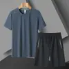 Conjunto de Camiseta de Manga Curta de Seda de Gelo Masculino para Esportes de Verão, Fresco e de Secagem Rápida, Respirável, Tamanho Grande, Suporta Impressão Personalizada