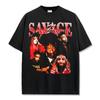 Camiseta de Manga Curta Estilo Americano Retro 21 Savage Estampada Transfronteiriça Estilo Americano Vintage Lavada Solta Pesada Ins