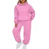 Conjunto de Moletom Cor Sólida Primavera e Outono, Moda Feminina Europeia e Americana, Top com Capuz de Ombro Caído, Conjunto de Duas Peças com Calça Jogger, Estoque Transfronteiriço