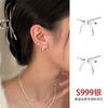 Pendientes de botón con lazo de cinta de plata esterlina 999, ligeros, de lujo, dulces, sin perforar, con clip de oreja de cobre, exquisitos pendientes de moda de alta calidad.