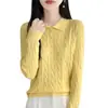 Suéter de Punto Trenzado con Cuello Polo para Mujer, Tejido Aran Retro, Delgado, Manga Larga, Capa Base Otoño Invierno