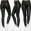 Pantalones de Cuero de Color Puro de Cintura Alta Pierna Estrecha Europeos y Americanos Transfronterizos Amazon Wish Pantalones de Cuero PU para Exportación Pantalones Mujer Elegantes