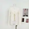 Camisola Jacquard de Encaje Falso de Dos Piezas con Cuello en V y Cardigan de Tencel con Lazo