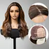 Peluca de Encaje Falso Transfronteriza con Cabello Largo y Rizado, Cuero Cabelludo Realista, Raya en Medio, Peluca Marrón Degradado para Mujeres, Peluca de Estilo Europeo y Americano
