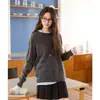 Suéter cardigan de punto redondo/cuello en V cepillado de seda-cachemira-lana para mujer, 26 tops de punto coloridos otoño-invierno