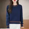 Suéter de Punto de Mezcla Vintage Rayado Holgado Adelgazante de Manga Larga con Cuello Redondo Talla Grande Estilo Coreano Otoño/Invierno 2026 para Mujer