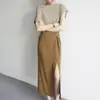 Camiseta de Manga Corta con Cuello Marrón Rojizo JOJOZ Adelgazante Clavícula Elegante Moda Chic Top ss Textura de Alta Calidad