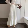 Saia plissada afunilada de cintura alta estilo coreano cobrindo os quadris Outono Inverno 2026 Nova Chegada de Malha Moda Feminina Saia Evasê com Barra Larga