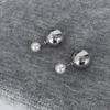 Pendientes de Plata 925 con Aguja, Bola Geométrica, Perla, Bolas Metálicas Delanteras y Traseras, Pendientes Simples Personalizados