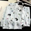 Conjunto de ropa de casa para niños, pijamas para niños y niñas, ropa de algodón con patrón de nubes para bebé con aire acondicionado, pijamas finos de verano