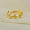 Anillo ajustable con apertura en forma de hoja de oro de 14 quilates, estilo europeo y americano, estilo simple, joyería femenina de acero inoxidable.