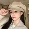 Sombrero de moda coreano para mujer de otoño e invierno, circunferencia de cabeza grande, adelgazante de cara, gorra de pico de pato, boina retro británica de rayas finas