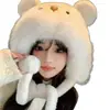 Novo Chapéu de Urso de Pelúcia de Inverno 2025 para Mulheres, Chapéu com Capuz Espesso e Quente para Adultos com Proteção para Orelhas, Estilo Fofo Lei Feng