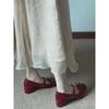 Zapatos de Estudiante JK con Lazo Lolita de Cuero Pequeño para Mujer Mary Janes con Tacón Grueso Borgoña