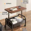 Mesa de centro móvil, carrito pequeño, mesa auxiliar de doble capa, mesa pequeña de almacenamiento para sofá de sala de estar con ruedas, mesa de té, estante de almacenamiento para dormitorio
