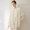 Cardigan de malha 100% caxemira pura Konsaini feminino, sem botões, escovado, solto, estilo casual, casaco de comprimento médio, novo
