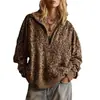 2026 Ropa de Mujer de Comercio Exterior Transfronterizo Europeo y Americano Otoño Nuevo Solapa Cremallera Retro Estampado de Leopardo Holgado Sudadera con Capucha