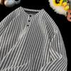 Moletom Gola Henry Padrão Espinha de Peixe Masculino Outono Americano Mangas Longas Camisa Polo Listrada Camiseta Sem Capuz Camisa Base Pesada