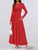 Vestido de Tricô de Manga Longa Slim-Fit com Gola Redonda e Bolso Plissado, Venda Quente na Amazon, Roupas Femininas Transfronteiriças para Comércio Exterior Europeu e Americano 2025