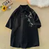 Camisa Verano Hilo de Hielo Manga Corta Talla Grande Estilo Chino Traje Tang Talla Persona Gorda Manga de Cinco Puntos Estilo Delgado para Hombre Nuevo Estilo Chino Bordado