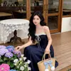 Vestido de tirantes con retazos de encaje estilo dulce francés para mujer, Nuevo estilo A-line corto de verano con temperamento artístico, Falda larga
