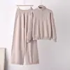 Otoño/Invierno 2026 Nuevo Estilo Diseño de Cremallera Doble Plana Moda de Punto Color Sólido Versátil Pantalones de Pierna Ancha Conjunto de Dos Piezas de Punto