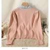 Cardigã de malha para mulheres outono e inverno Novo estilo preppy duas peças falsas cor contrastante gola polo manga longa top suéter curto para mulheres