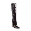 Botas de Tacón de Aguja con Punta de Charol para Mujer, Botas Negras No Más Altas que la Rodilla, Estilizan las Piernas, Botas Elásticas Ajustadas, Botas Altas