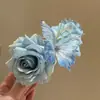 Escolha Elegante ~ Versátil Exquisito Grampo de Cabelo com Flores Azuis Novo da Primavera Adorno de Cabeça de Borboleta Estilo de Feriado Acessórios de Cabelo Grampo de Cabelo