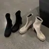 Botas femininas de camurça justas e elásticas, novas botas de salto alto plataforma com salto grosso estilo coreano para outono e inverno, botins femininos elásticos plus size