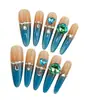Pontas de Unha Azuis Estilo Gatinho Francês Longas para Manicure, Peças de Unha Prontas, Venda por Atacado do Fabricante, Pontas de Unha Finas em Formato de Cachorro