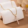 Europeu e Americano Transfronteiriço Nova Moda Luxo Leve Pingente de Cruz Full Diamond Colar Galvanizado Personalizado Joias de Alto Padrão Atacado