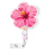 Suporte retrátil para crachá com flor de hibisco, glitter e contas, com recurso giratório e extensível, suporte para crachá médico com clipe de jacaré, presente