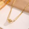 Collar de Acero de Titanio con Cuentas de la Suerte Doradas de Doble Capa Transfronterizo para Mujer, Estilo Cool, Diseño de Nicho Simple, Cadena para Suéter de Lujo Ligero