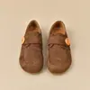 Sapatos de Salto Alto Elegantes 2026 Primavera/Verão Estilo Birkenstock Femininos Aumentadores de Altura Casuais Sapatos Mocassins com Fivela Retro Bico Redondo Versão Coreana