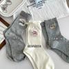 Calcetines para Mujer Primavera y Verano Nuevos Estilo Coreano Ins Blanco Azul y Blanco Lazo Fairisland Algodón Calcetines de Caña Media Finos Transpirables Calcetines Apilables